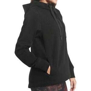 ATHLETA Large Cozy Karma Half Zip Hoodie Black Fleece High-Low Sporty Cozy *FLAW